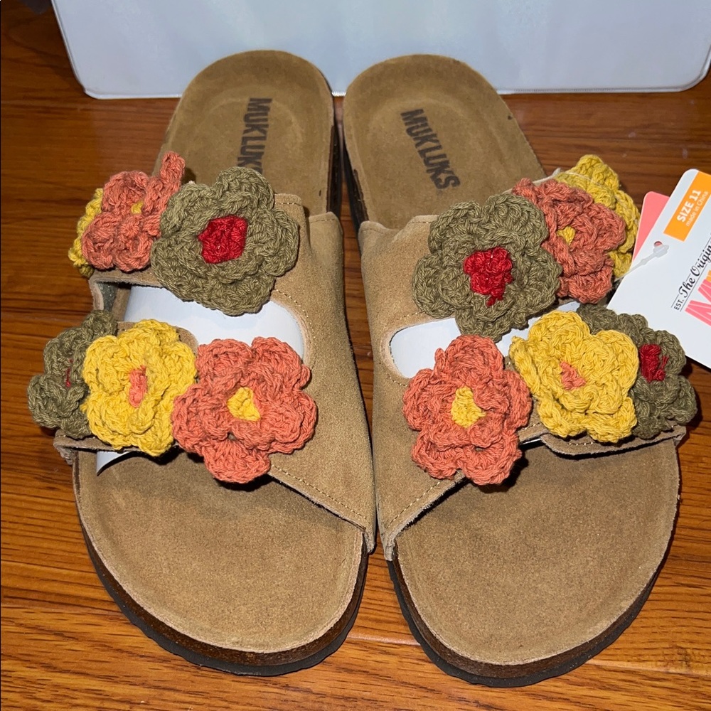 Muk Luks Women's Brown Sandals with Colorful Floral Accents